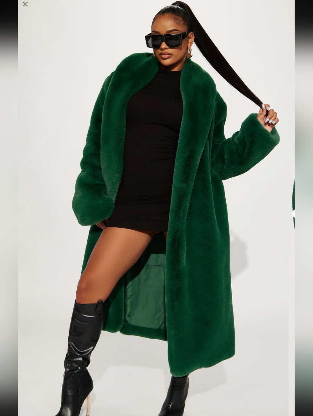 Fashion Nova Plush Emerald Green Faux Fur Long Coat